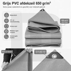 Alternative view of Grijs PVC afdekzeil 2x6m 650gr/m²